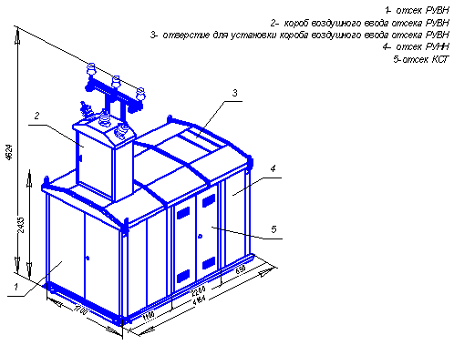 Рисунок 2. Общий вид и габариты КТПК-Э II габарита